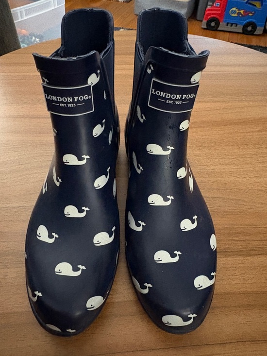 London Fog Shoes - London Fog Navy Whale Pattern Waterproof Ankle Rain Boots